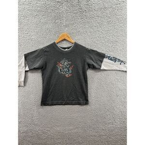 Top Heavy Dark Gray Y2K Dragon Short Sleeve With Long Sleeves Shirt Size Small